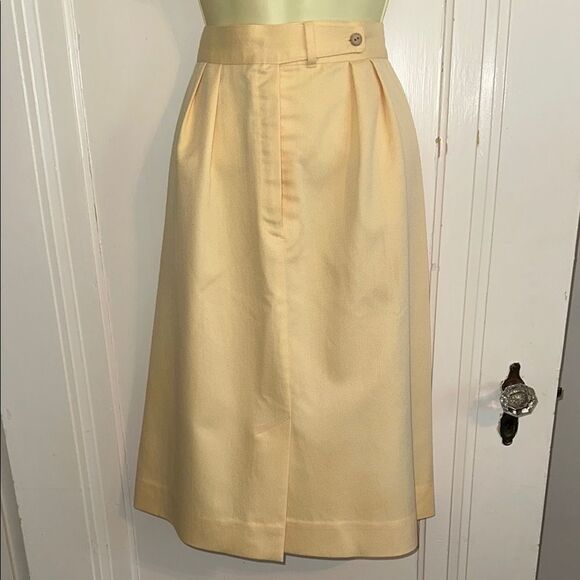 Vintage 70s/80s Koret light yellow pleat front straight knee length skirt - Picture 1 of 6